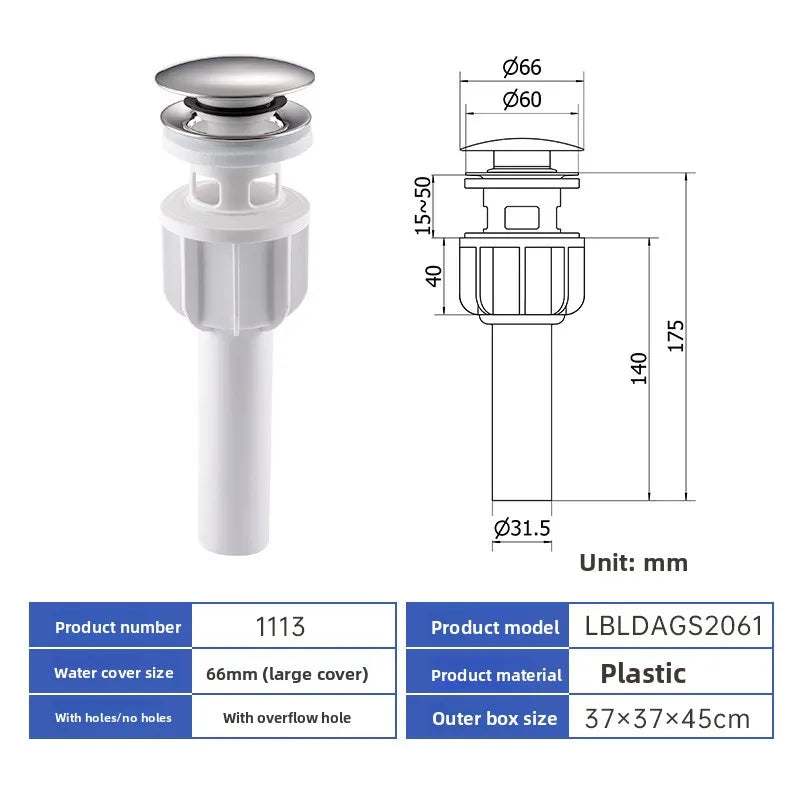 Pop Up Drain Stopper with Overflow, Lavatory Basin Drain without Overflow Black, Chrome or Oil Rubbed Bronze or Antique Oasis Select 1113-