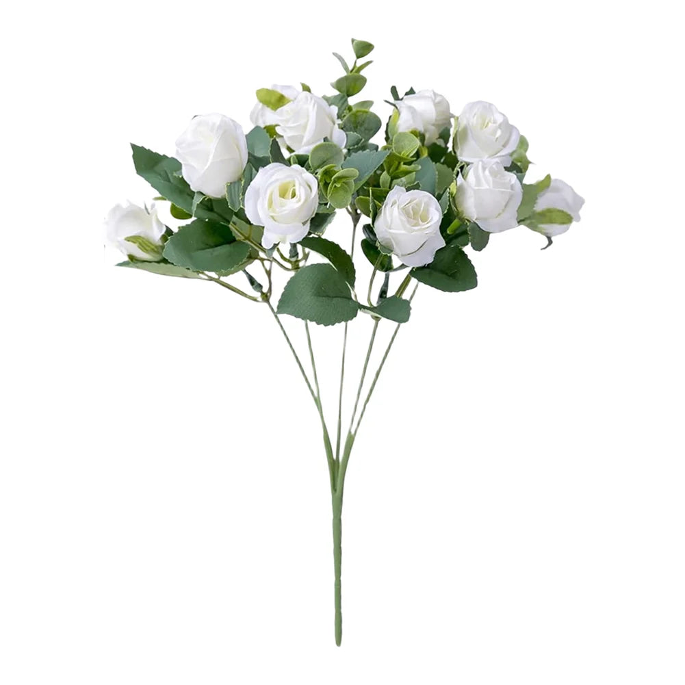 Artificial Eucalyptus Rose Bouquet Plastic Silk Flower For Wedding Home Party Garden Decoration Arrangement Supply Oasis Select White