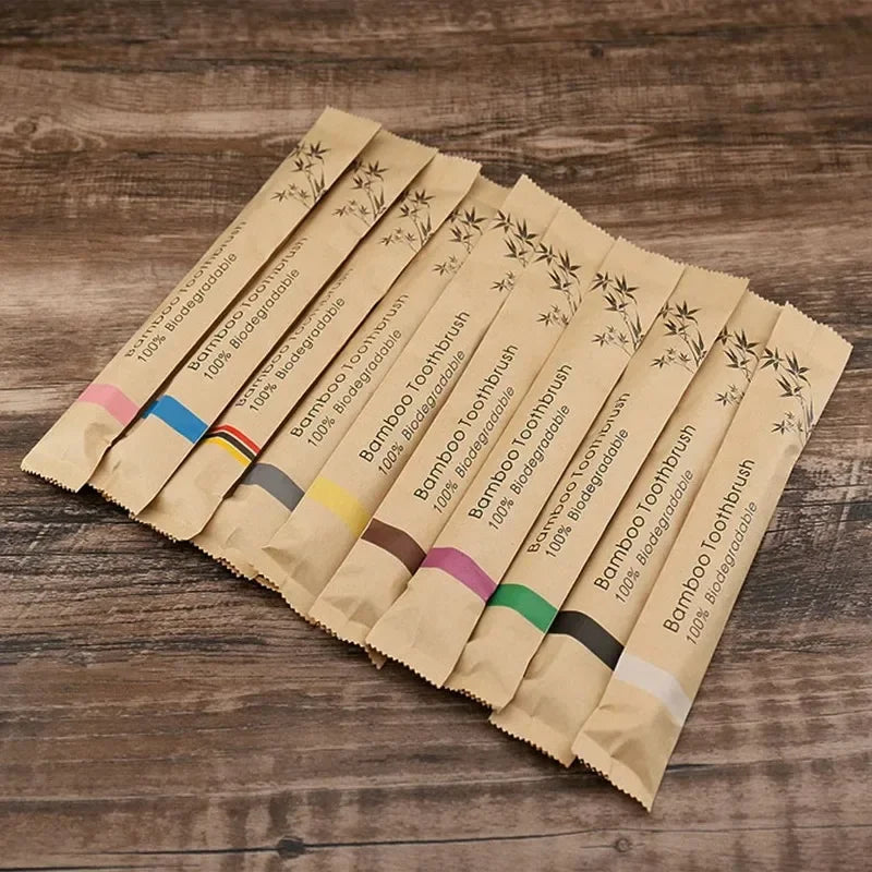 10Pcs Eco friendly toothbrush Bamboo Resuable Toothbrushes Portable Adult Wooden Soft Tooth Brush for Home Travel Hotel use Oasis Select