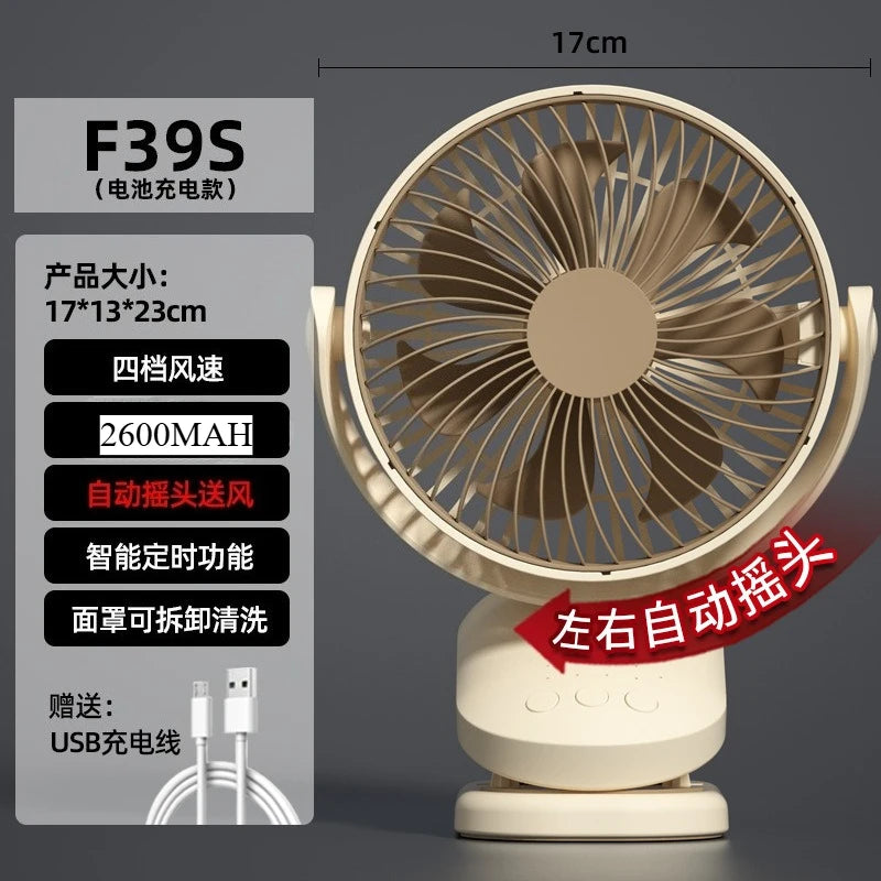 URGGU Mini Clip Fan – 4-Speed Quiet Oscillating USB Fan