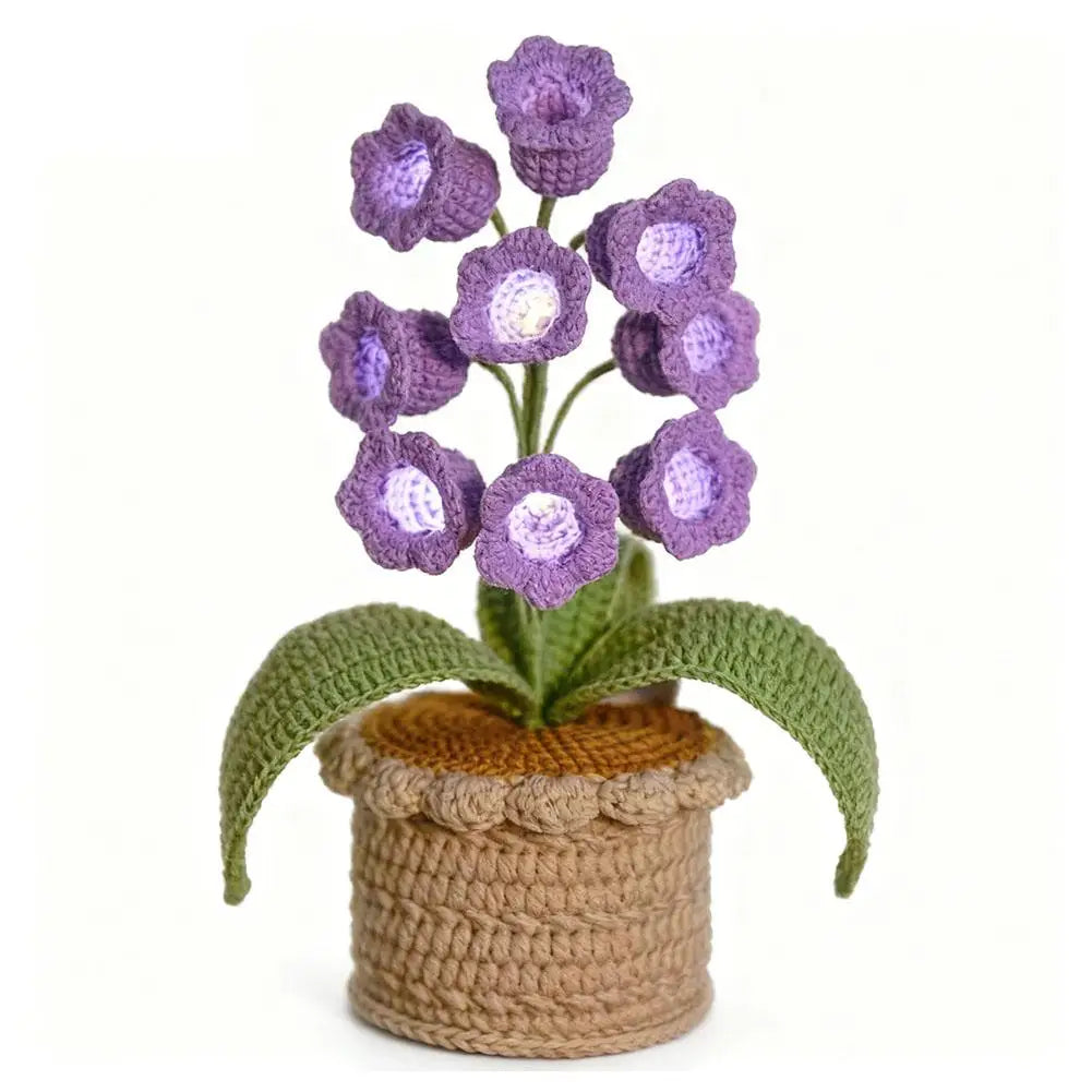 Handmade Crochet Orchid LED Night Light | Flower Pot Desk Lamp