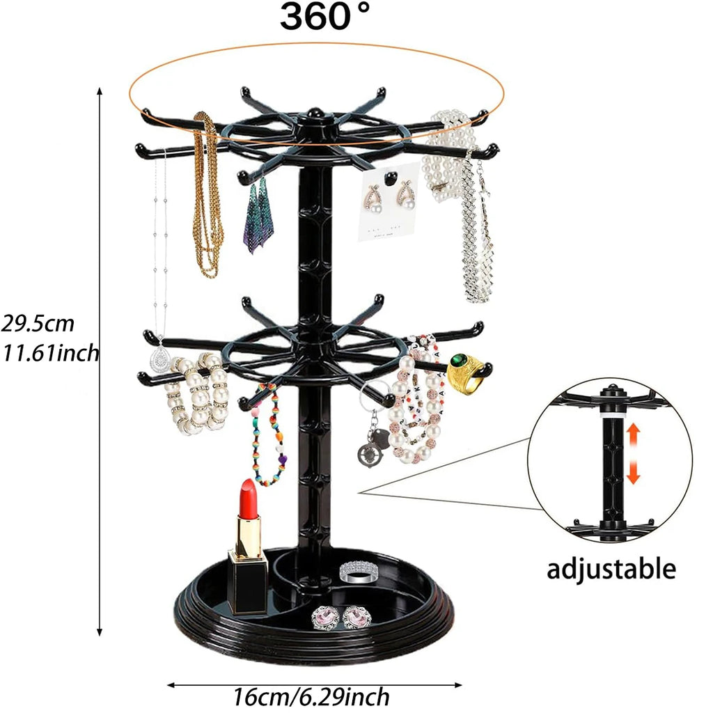 1pc 2/3 Floor Rotatable Jewelry Storage Rack Necklace Display Rack Rotating Keychain Bracelet Storage Rack Perfect Holiday Gift Oasis Select black-2layers