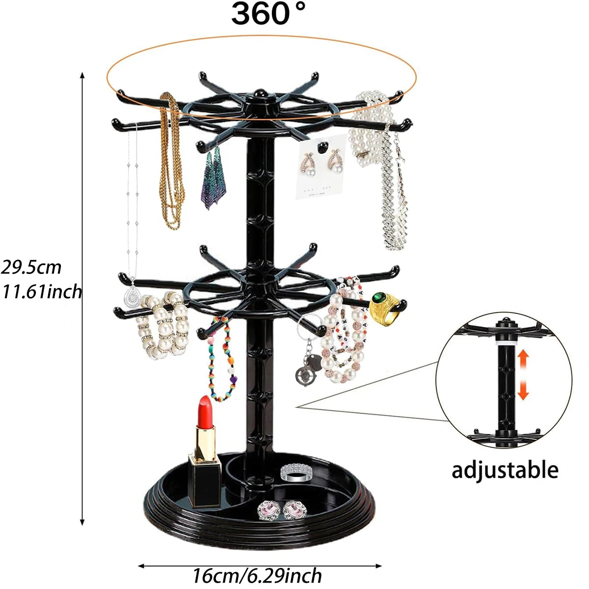 1pc 2/3 Floor Rotatable Jewelry Storage Rack Necklace Display Rack Rotating Keychain Bracelet Storage Rack Perfect Holiday Gift Oasis Select black-2layers