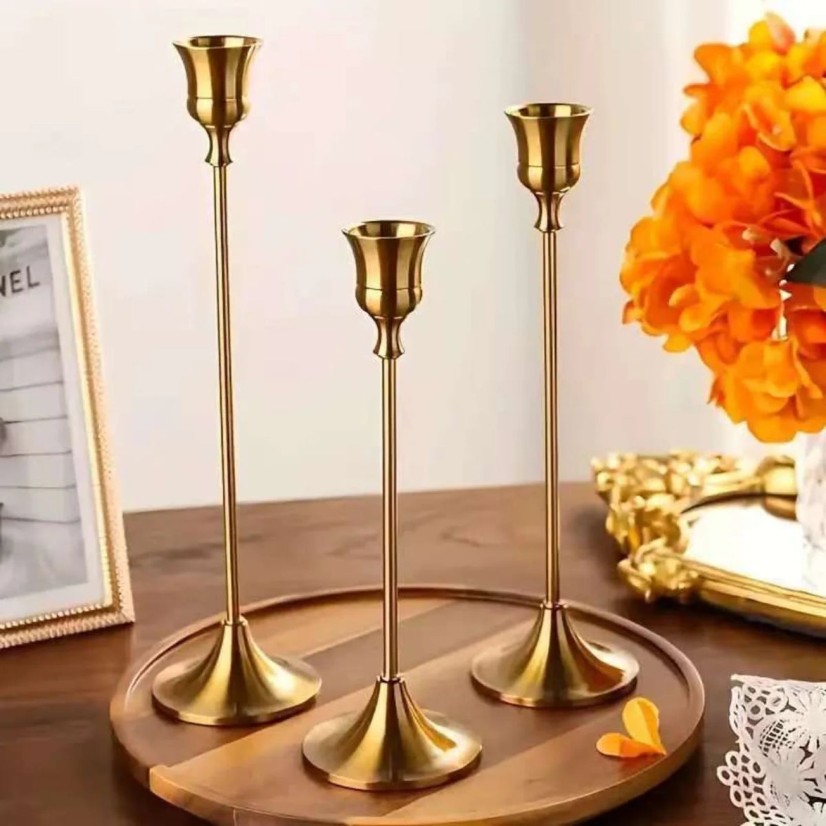 Set of 3 Vintage Elegant Metal and Aluminum Tabletop Candle Holders, Suitable for Wedding Anniversary, Home and Hotel Decoration Oasis Select bronze 3pcs