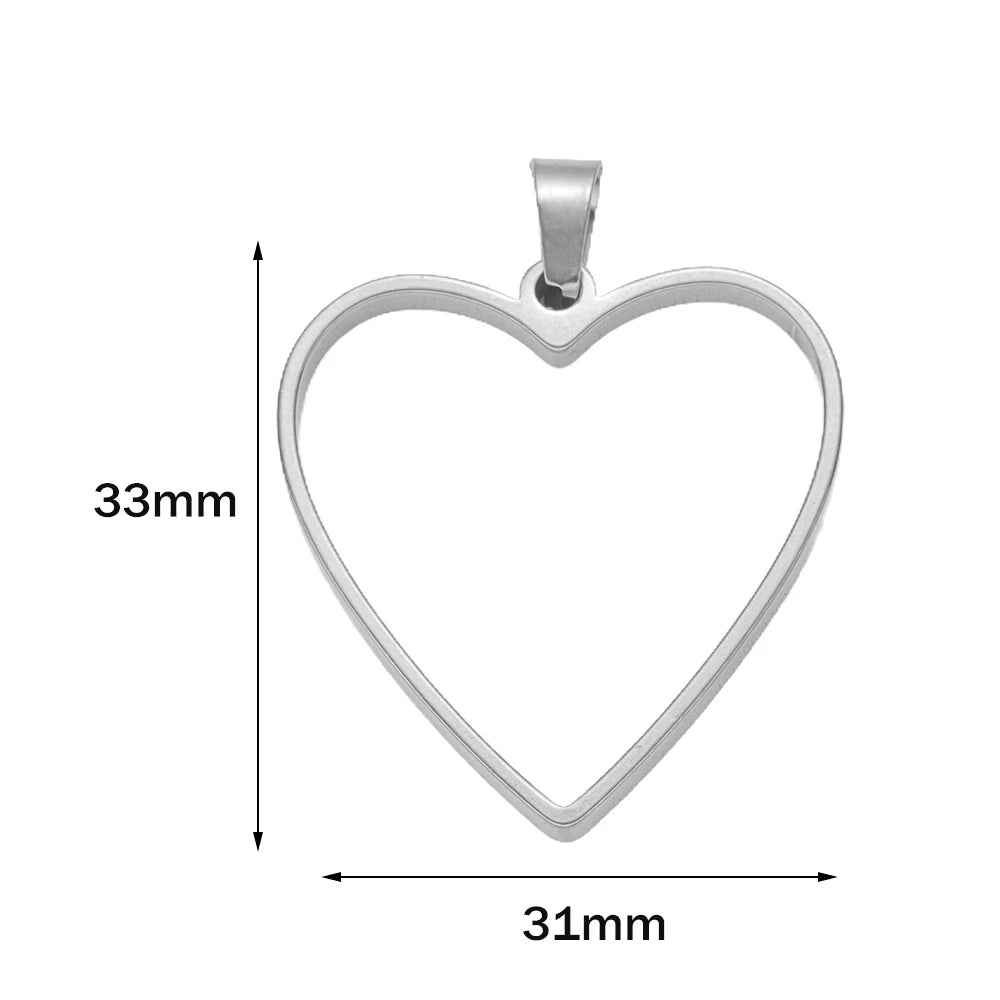 5pcs Stainless Steel Open Back Resin Molds Pendants Blanks Frame Hollow Bezel Charms for Earrings Necklace Bracelet DIY Making Oasis Select ST Heart 31X33mm