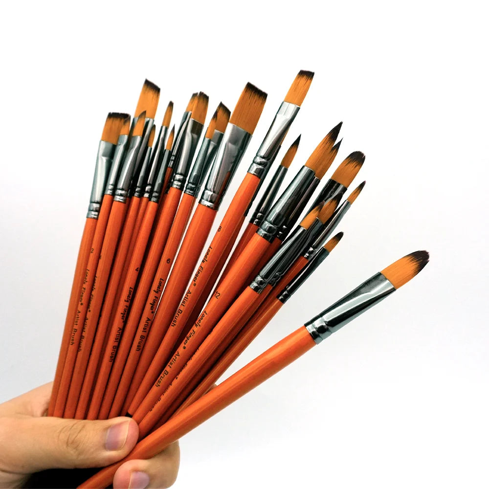 Paint Brushes Set of 6/24pcs Wooden Handles Brushes，Professional Artist Series with Filbert, Round, Angle, Flat for Watercolor, Oasis Select