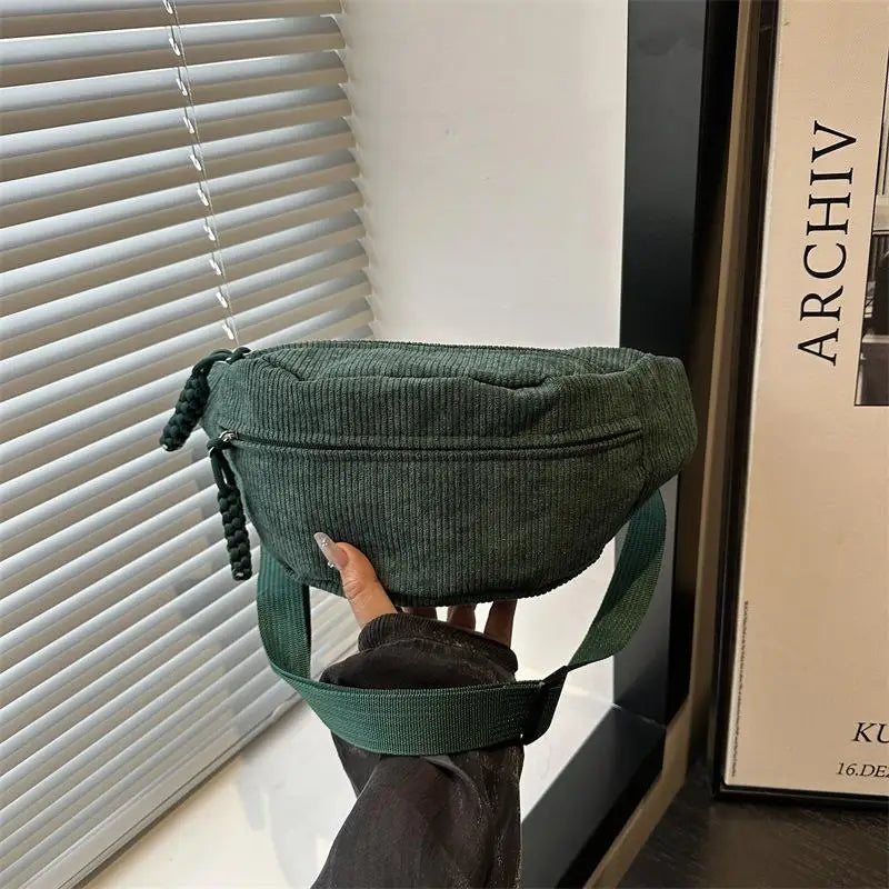 Women's Corduroy Half Moon Crossbody Chest Bag | JETTING