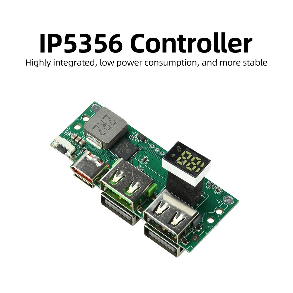 IP5356 PD QC Fast Charging Module with Digital Display for 3.7V Lithium Battery Power Banks DIY Project Oasis Select