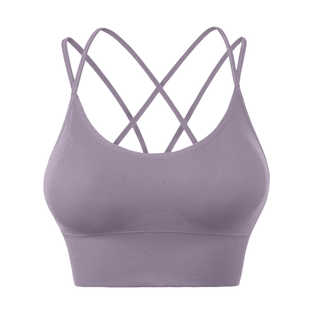 Wirefree Sports Bra Women's Sexy Back Shockproof Fitness Crisscross Brassiere Training Sports Running Yoga Tank Tops Sportswear Oasis Select Light Purple 42