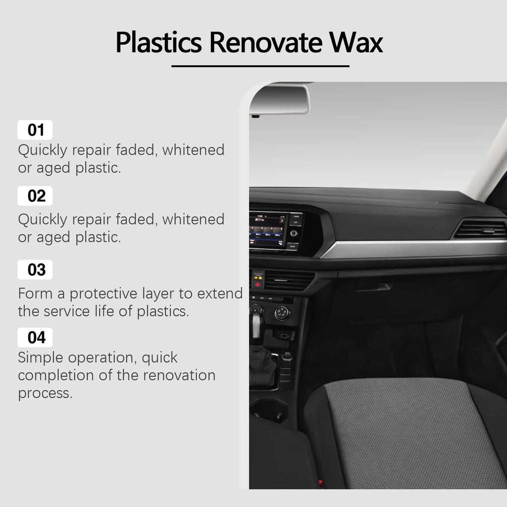 Car Plastic Renovate Wax with Sponge Car Plastic & Rubber Restorer Black Trim Revitalizer for Interior/Exterior, UV Protection Oasis Select