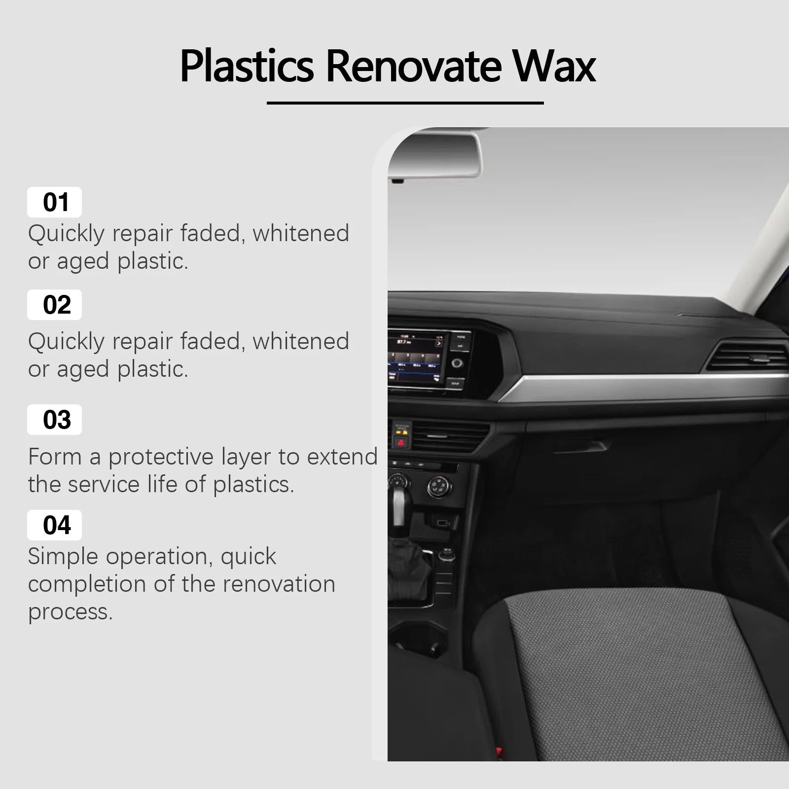 Car Plastic Renovate Wax with Sponge Car Plastic & Rubber Restorer Black Trim Revitalizer for Interior/Exterior, UV Protection Oasis Select