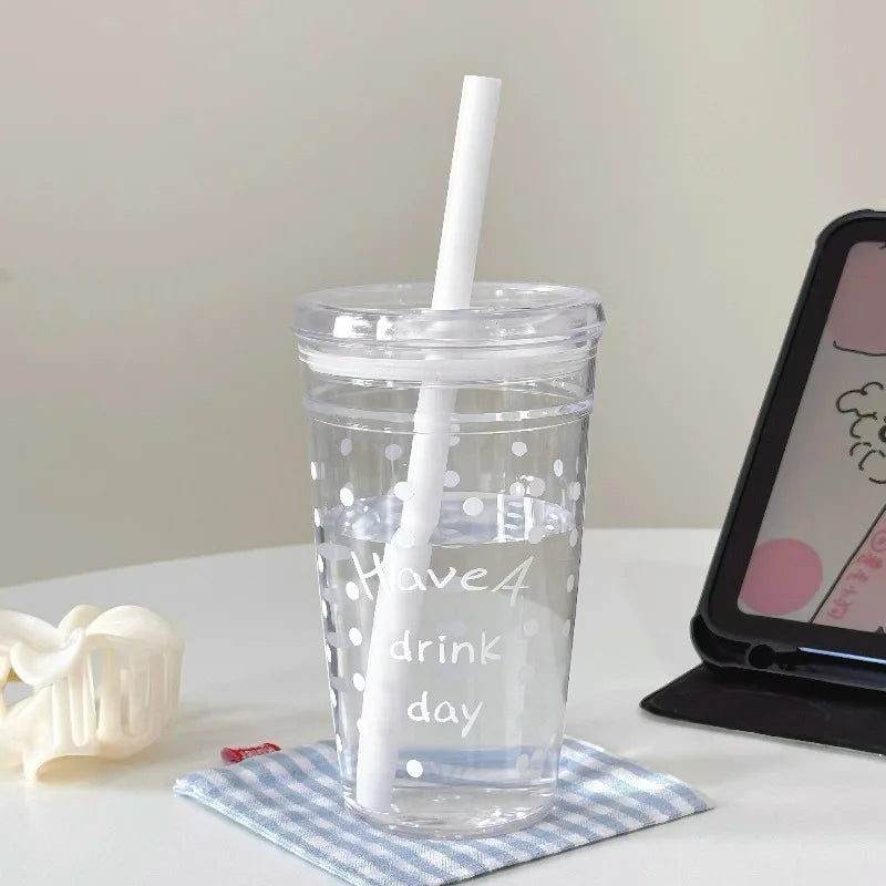 450ml Clear Plastic Reusable Straw Cup with Lid, for Tea Coffee Iced Drinks, Daily Use Portable Travel Water Mug Drinkware Oasis Select