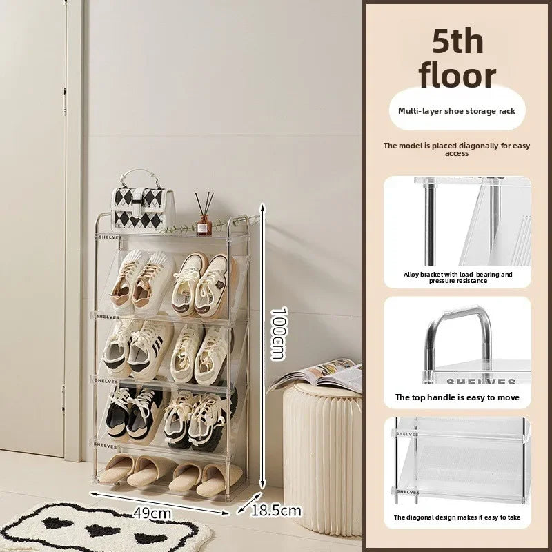Multifunctional shoe rack doorway dormitory rental room storage shoe cabinet household bedroom large capacity multi-layer Oasis Select Transparent White-5
