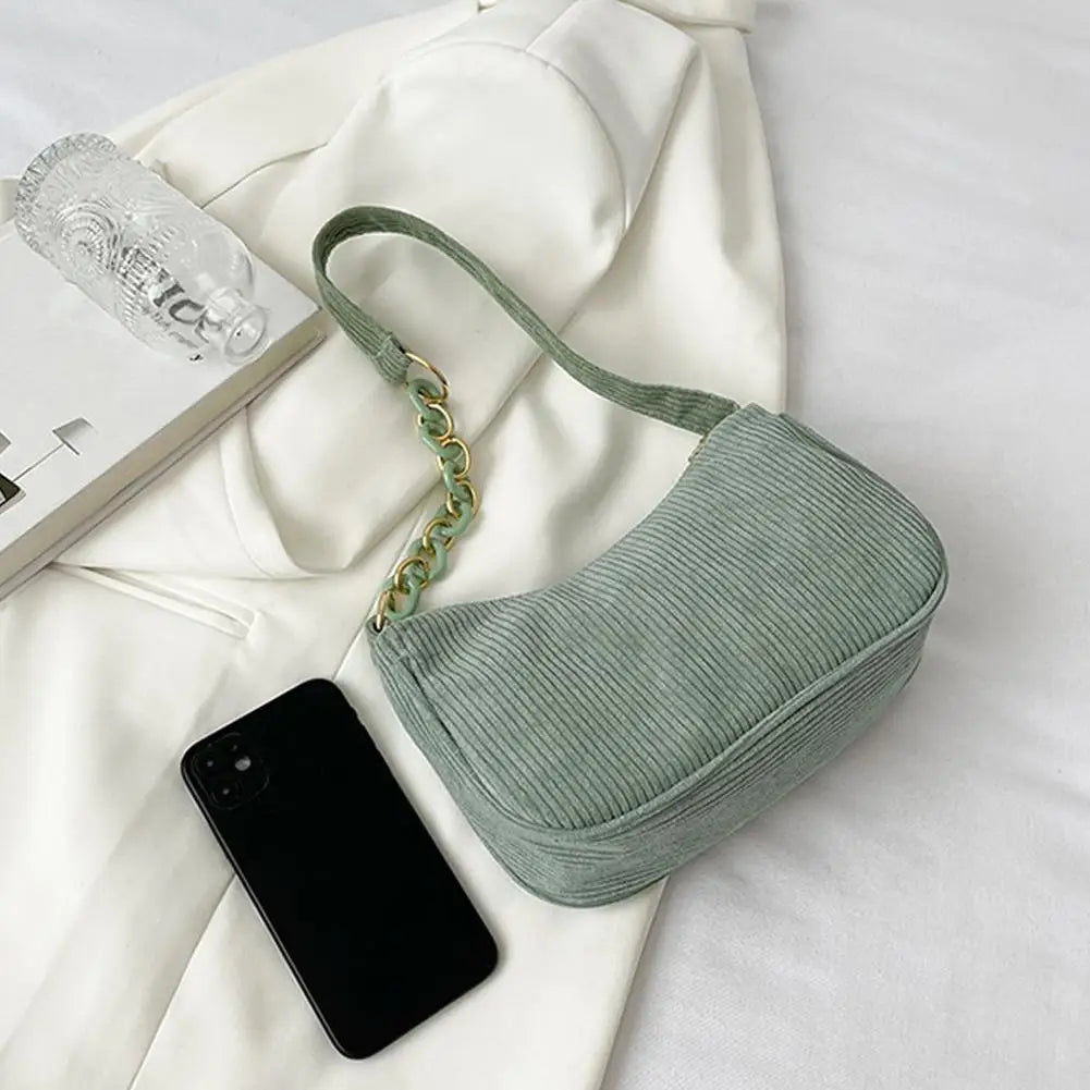 Korean Fashion Vintage Handbags Women Summer Corduroy Underarm Bag Zipper Shoulder Small Bags Female Soft Casual Clutch Handbag Oasis Select