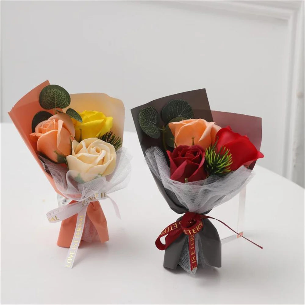 3 Heads Soap Rose Bouquet Valentines Day Gift For Friends Wedding Bouquet Home Decor Rose Flower Bouquet Wedding Party Gift 2024 Oasis Select