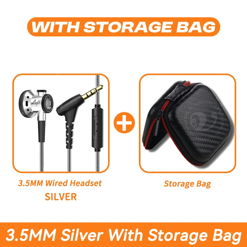 D08 Metal HIFI Heavy Bass Headset 3.5MM/Type-C Digital Chip With Mic In-Ear Wired Headphones Music Sports For Samsung Android Oasis Select 3.5MM Silver Bag