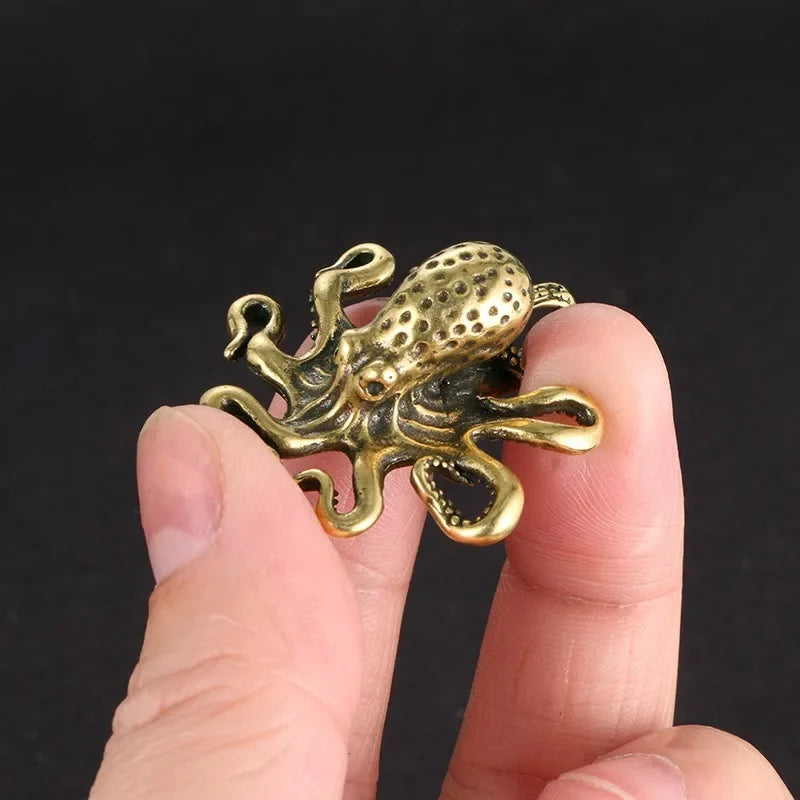 Brass Octopus Home Decoration Antique Copper Animal Figurines Miniatures Desk Ornament Accessories Creative Table Tea Pets Craft Oasis Select