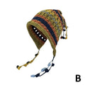 Rainbow Striped Knit Beanie Hat – Women's Winter Ear Protection Knit Beanie Hat Oasis Select Yellow One size