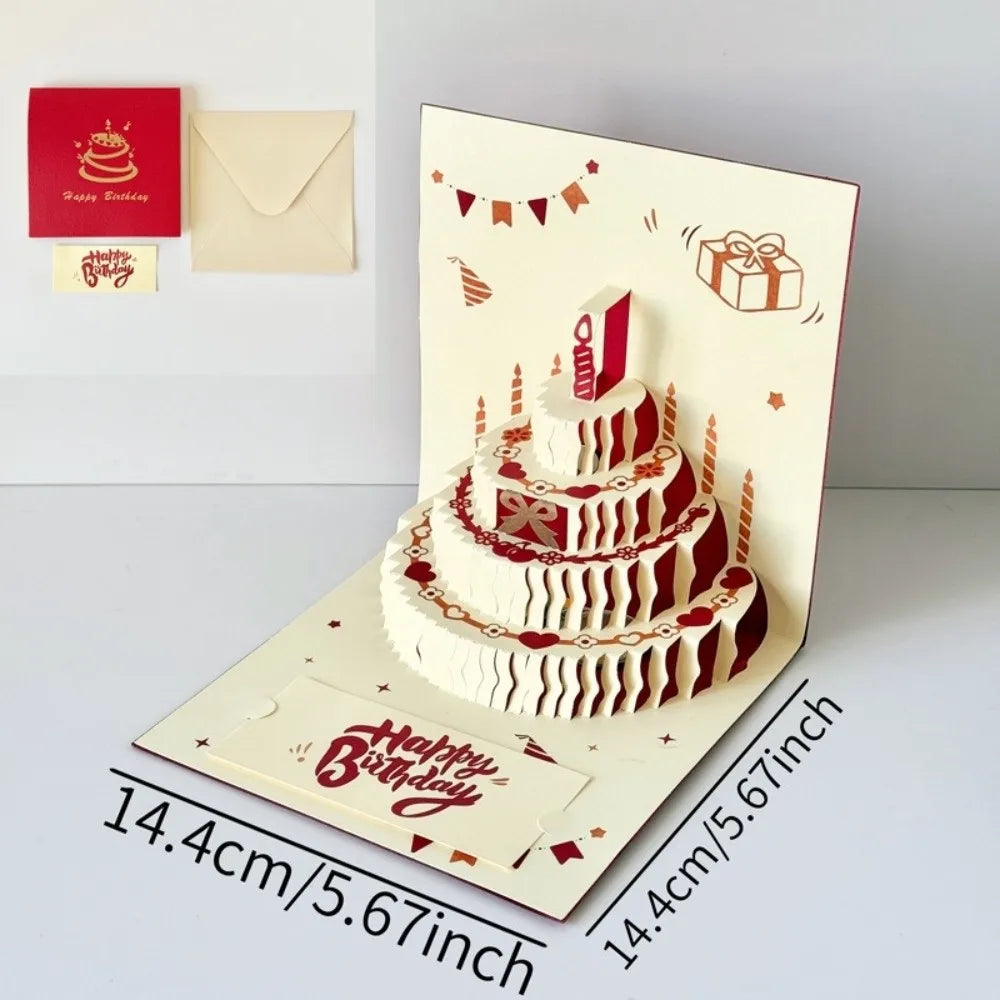 3D Pop-Up Happy Birthday Card – Four-Layer Cake & Envelope