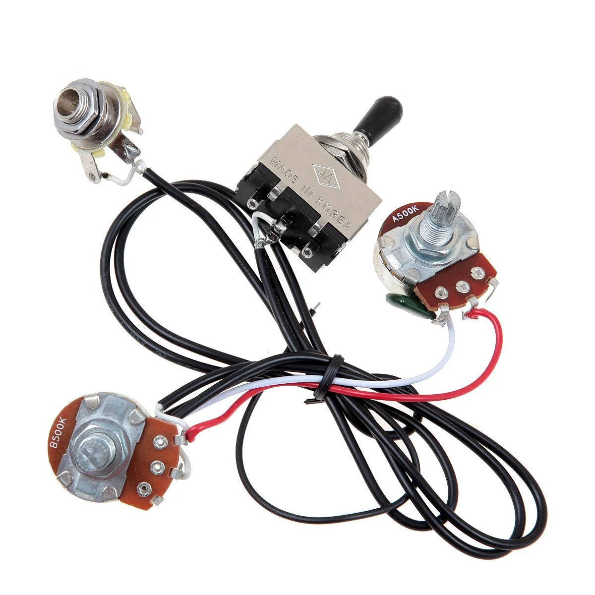 Guitar Wiring Harness Prewired Two Pickup 500K Pots 3-Way Toggle Switch Silver Oasis Select as shown