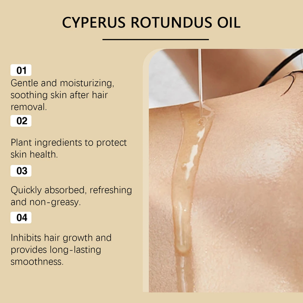 Pure Cyperus Rotundus Oil for Hair Removal Reducing Armpit Legs Arms Body Hair Inhibitor Smooth Body Skin Hair Removal Oil Oasis Select