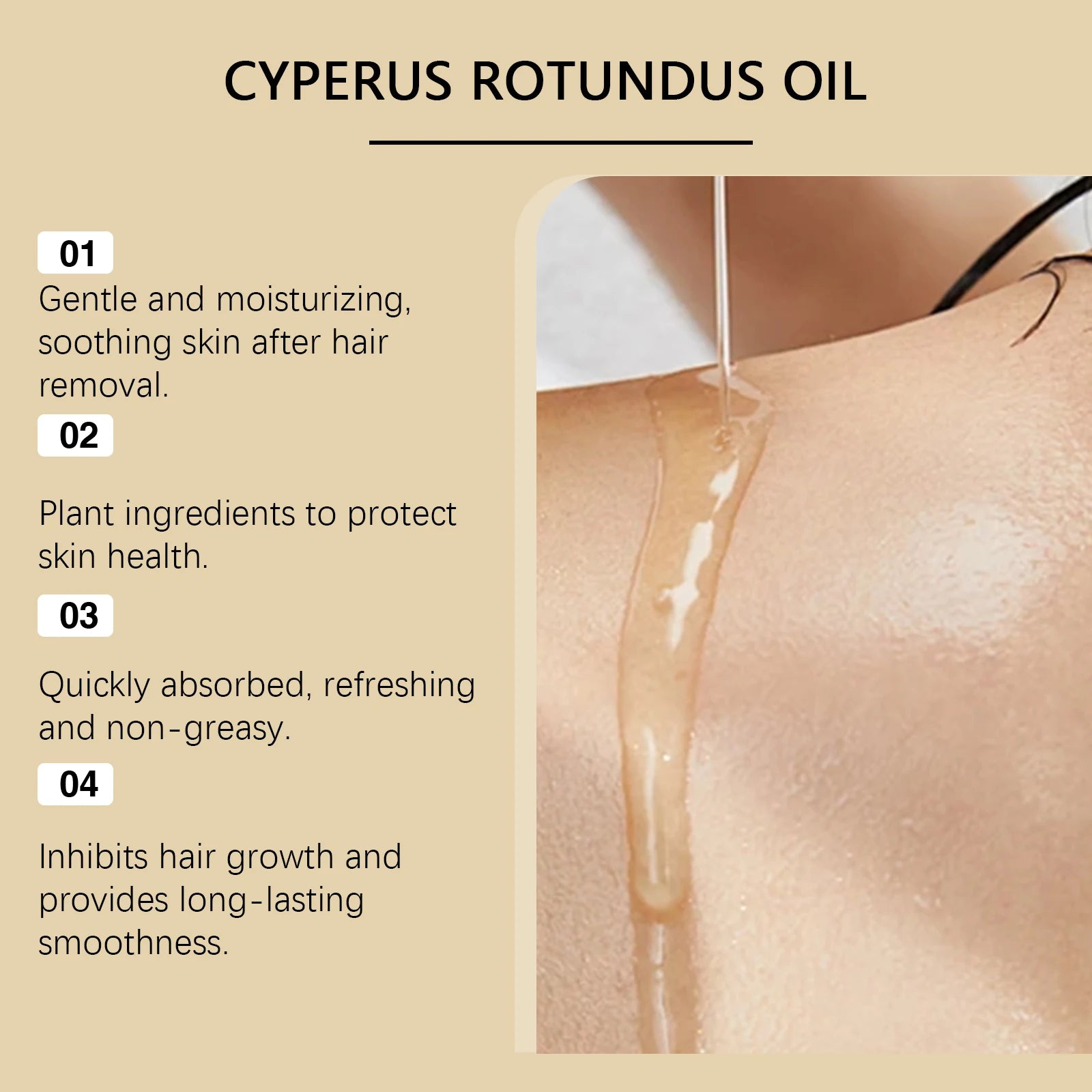 Pure Cyperus Rotundus Oil for Hair Removal Reducing Armpit Legs Arms Body Hair Inhibitor Smooth Body Skin Hair Removal Oil Oasis Select
