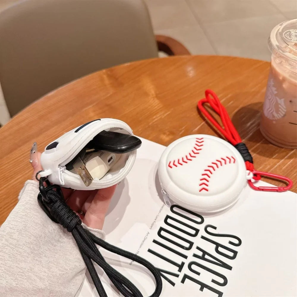 Creative Sports Style Silicone Coin Purse Wallet Basketball Football Shaped Storage Bag Headphone Box Schoolbag Pendant Keychain Oasis Select