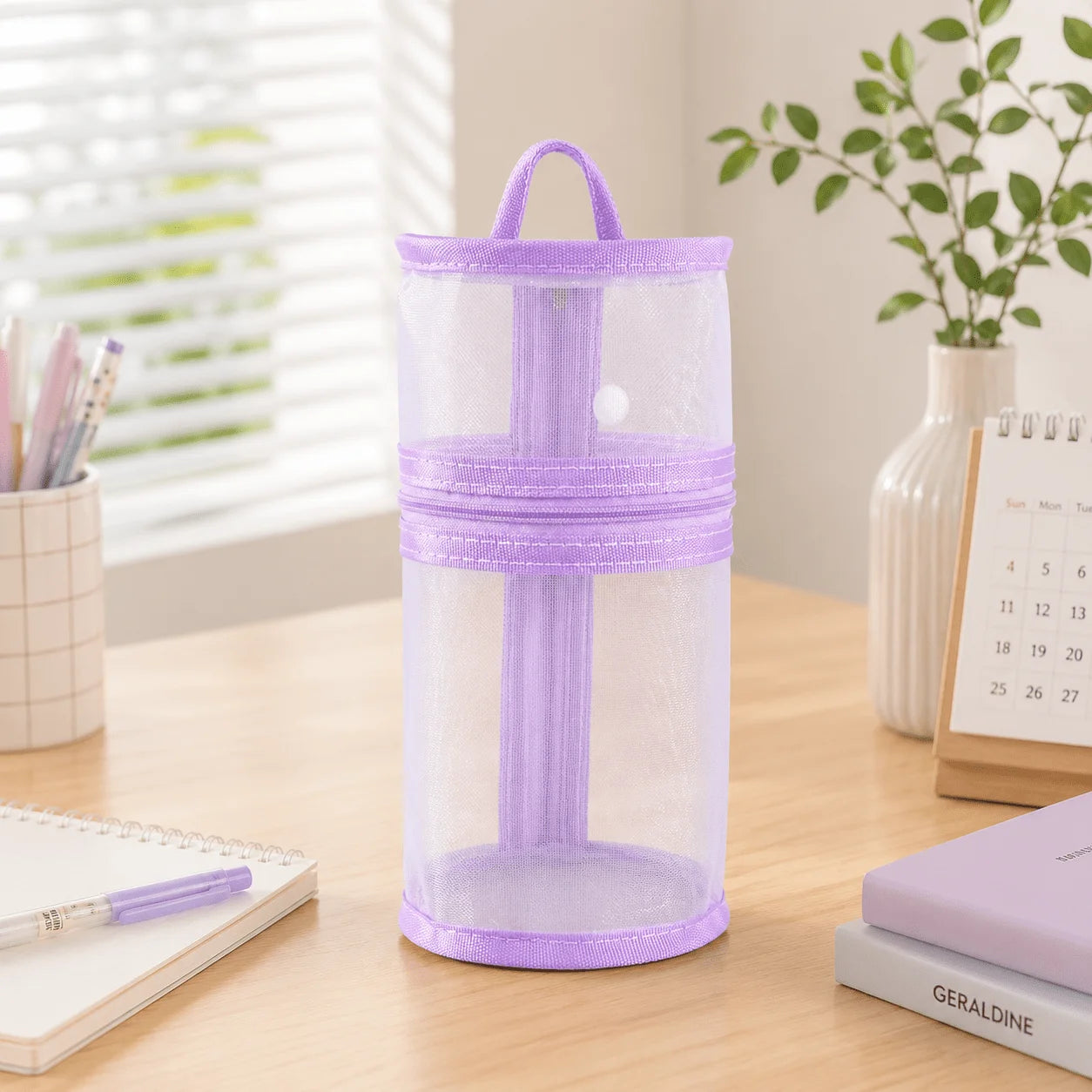 1/4PCS Multiple Simple Transparent Stand Up Pen Cases, Student Daily Storage, Large Capacity Stationery Box Oasis Select PURPLE