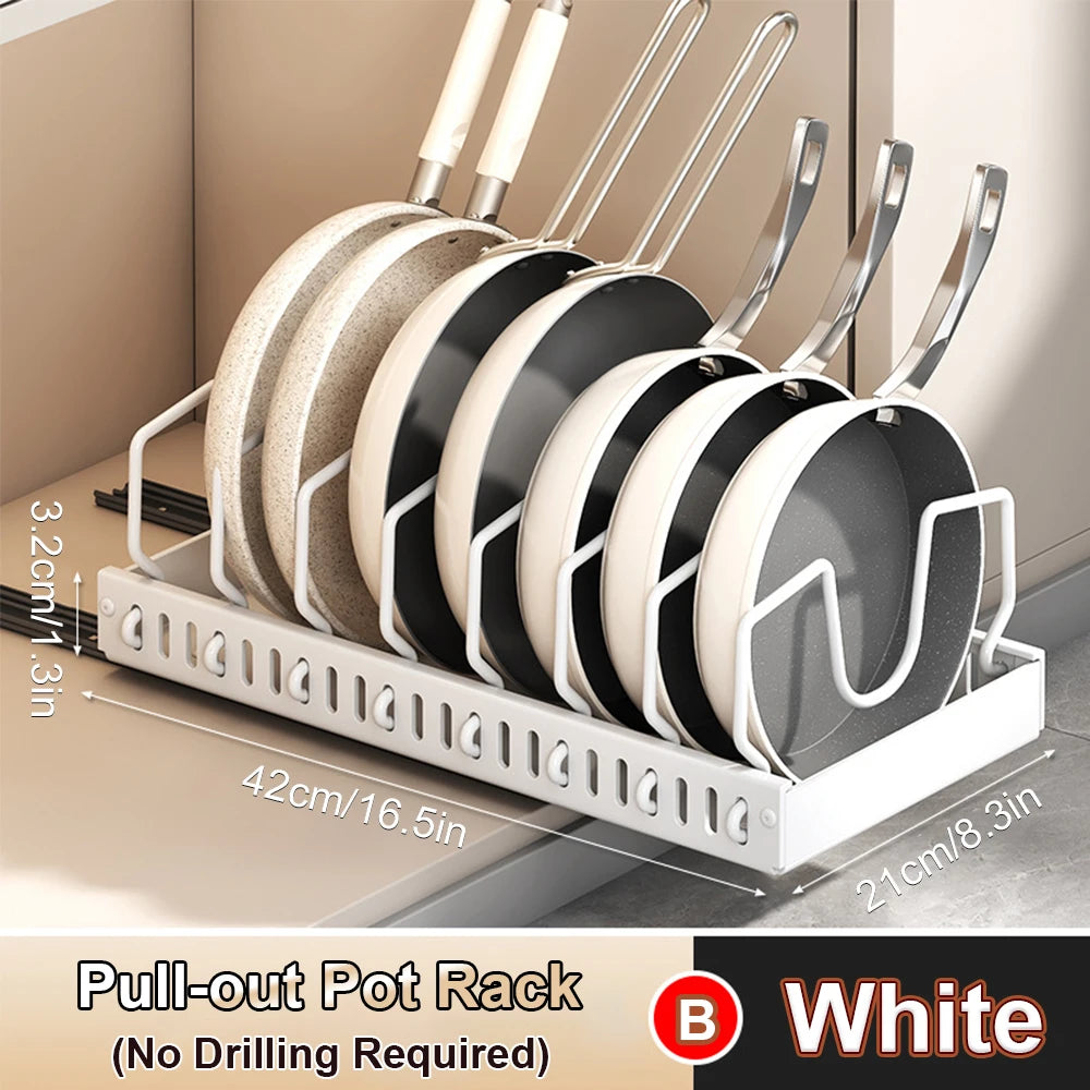 Pull out Pots and Pans Organizer Sliding Pot Lid Holder Kitchen Spice Rack Tableware Organizer Multifunctional Dish Drying Racks Oasis Select White Pot rack