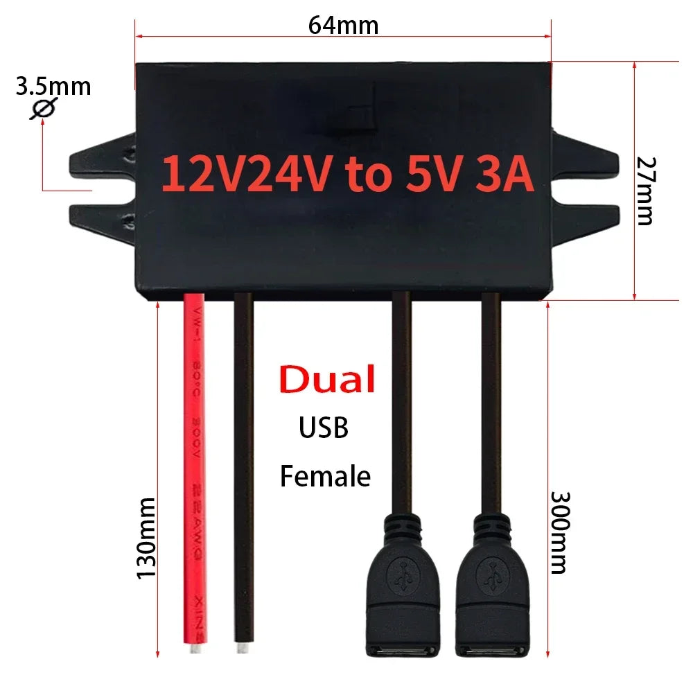 12V24V to 5V 3A Buck DC Step Down Converter Power Supply Module for Adapter Mini Micro USB Car Male Female With Car Charger Oasis Select USB-square Double 12V24V 5V3A