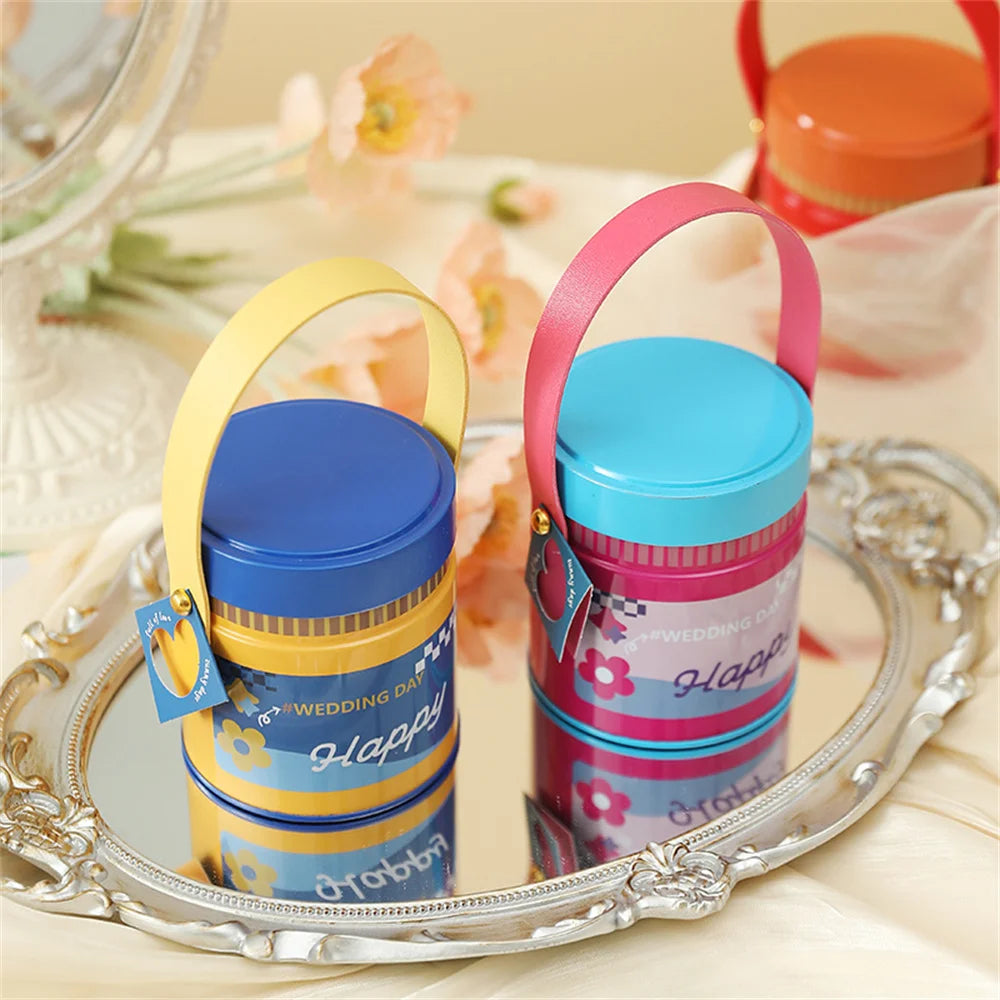 Wedding Tin Candy Box Round Storage Boxes Portable Handle Sugar Coffee Tea Tinplate Organizer Can Children Gifts Packaging Box Oasis Select