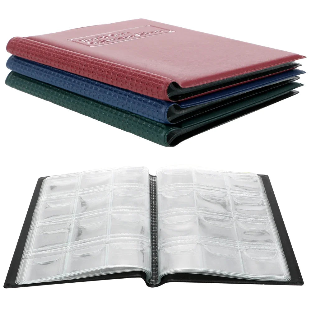HWZXYXGS 120/60 Pockets Artificial PU Leather Coins Collection Album Book Collecting Money Organizer Storage Bags PVC Film Oasis Select