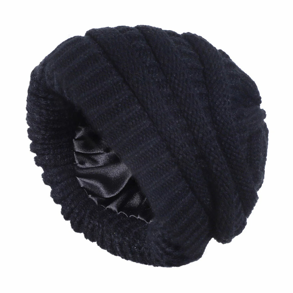 Skeleton hat with micro elastic satin lining, knitted hat with satin lining, windproof and warm hat, double-layer knitted hat wi Oasis Select 8