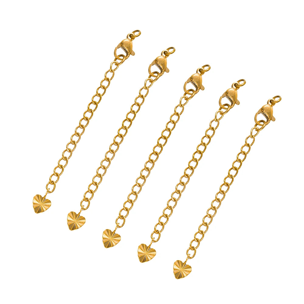 10pcs PVD Stainless Steel Curb Chain Extender End Chains with Lobster Clasps and Heart Moon Tag Charm for Jewelry Making Supply Oasis Select Gold 10