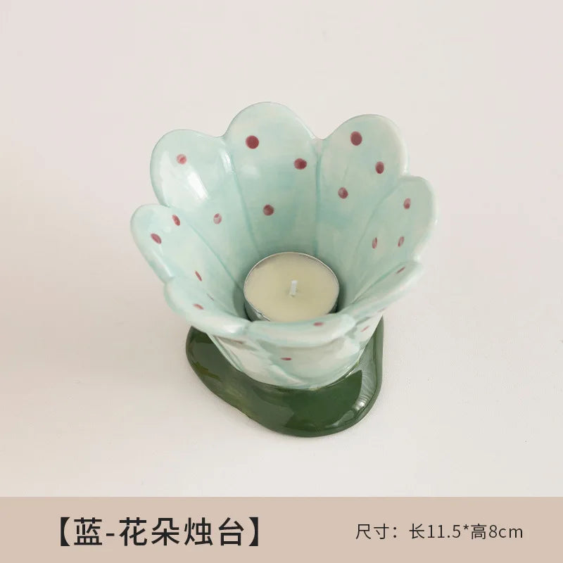 Hand-painted Ceramic Flowers Cup Aromatherapy Candle Cup Nordic Simple Candlestick Utensils Empty Cup Girls Birthday Gift Oasis Select Blue 11.5x8cm 1PCS