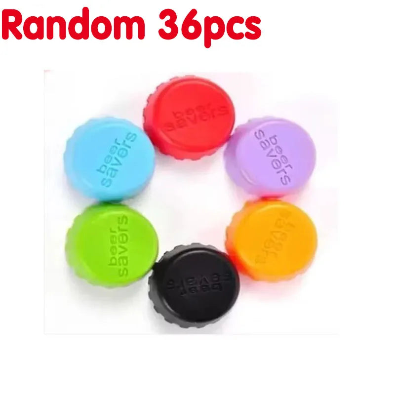 1/42Pcs Creative Silicone Beer Bottle Cap Preservative Cover Bottle Cover Vinegar Soy Corktail Lid Wine Savers Bar Accessories Oasis Select random 36pcs
