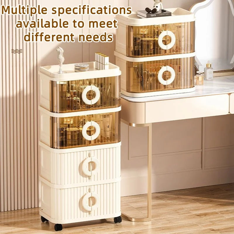 Foldable Makeup Organizer - No Assembly Rolling Cart with Sliding Doors, Large Capacity Space-Saver for Home Storage Oasis Select