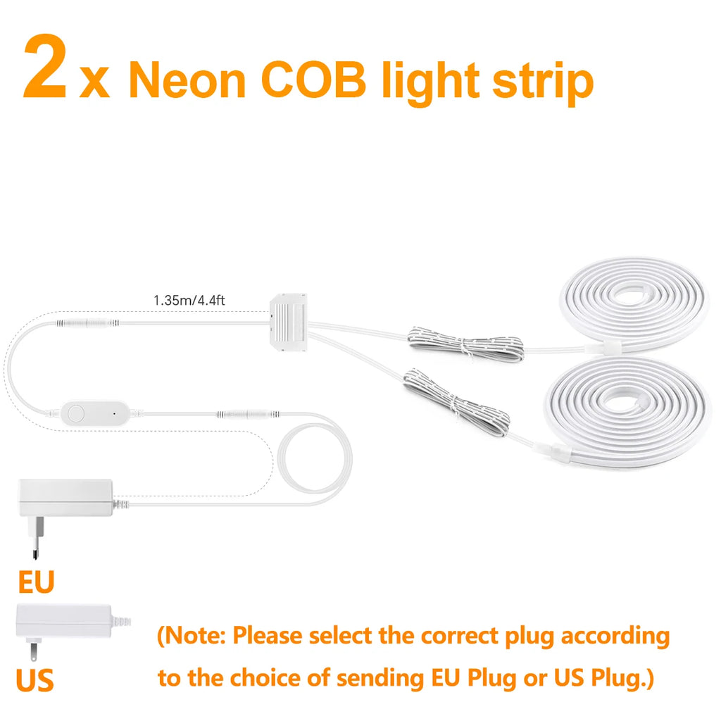 Living Room TV Wall Backlight Decor Neon Lamp Tape 2/4/6pcs COB LED Strip Light Work With Zigbee Tuya/Smart Life App Control 24V Oasis Select 2x Neon Tape 2M 6.56FT USA Power Plug|Warm White