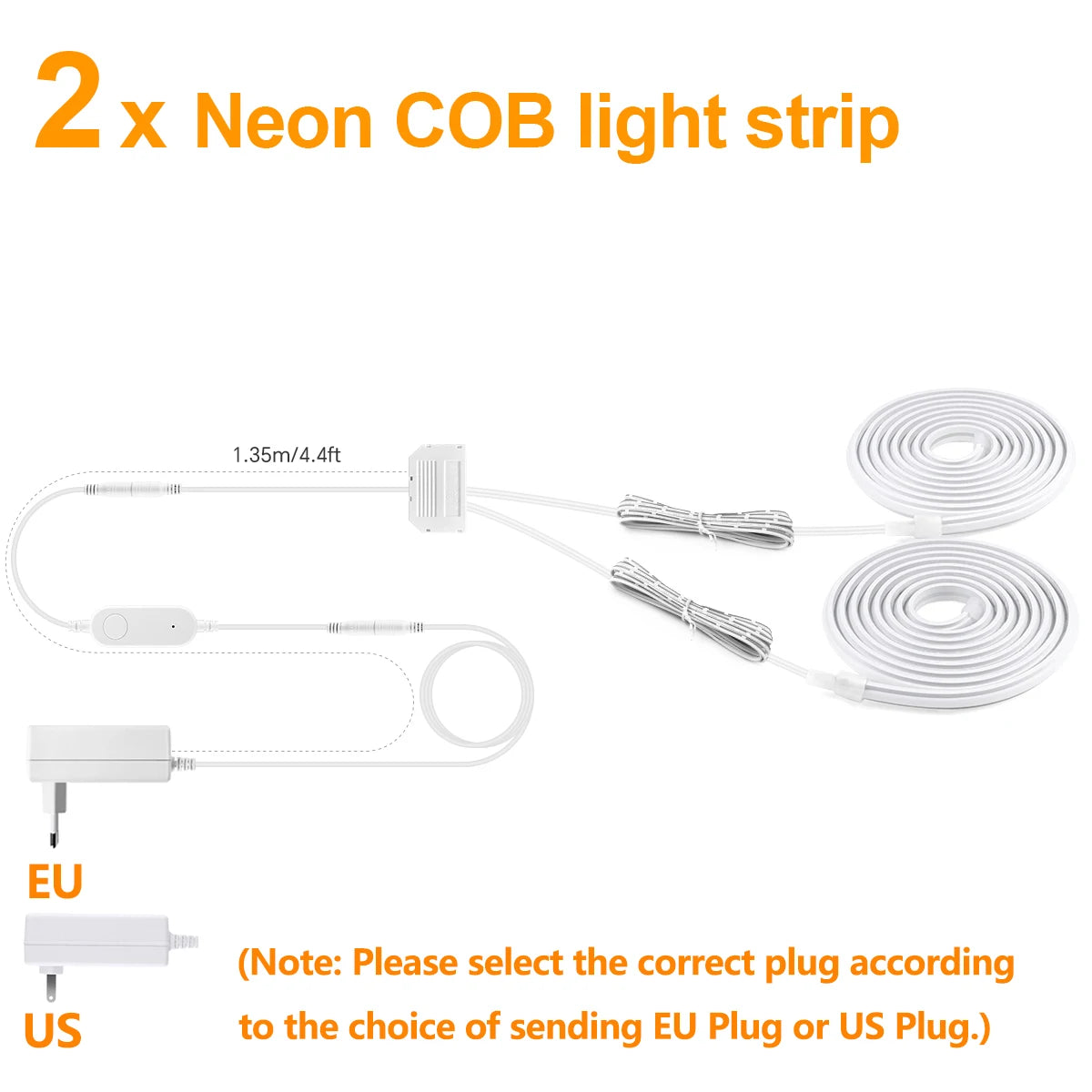 Living Room TV Wall Backlight Decor Neon Lamp Tape 2/4/6pcs COB LED Strip Light Work With Zigbee Tuya/Smart Life App Control 24V Oasis Select 2x Neon Tape 2M 6.56FT USA Power Plug|Warm White
