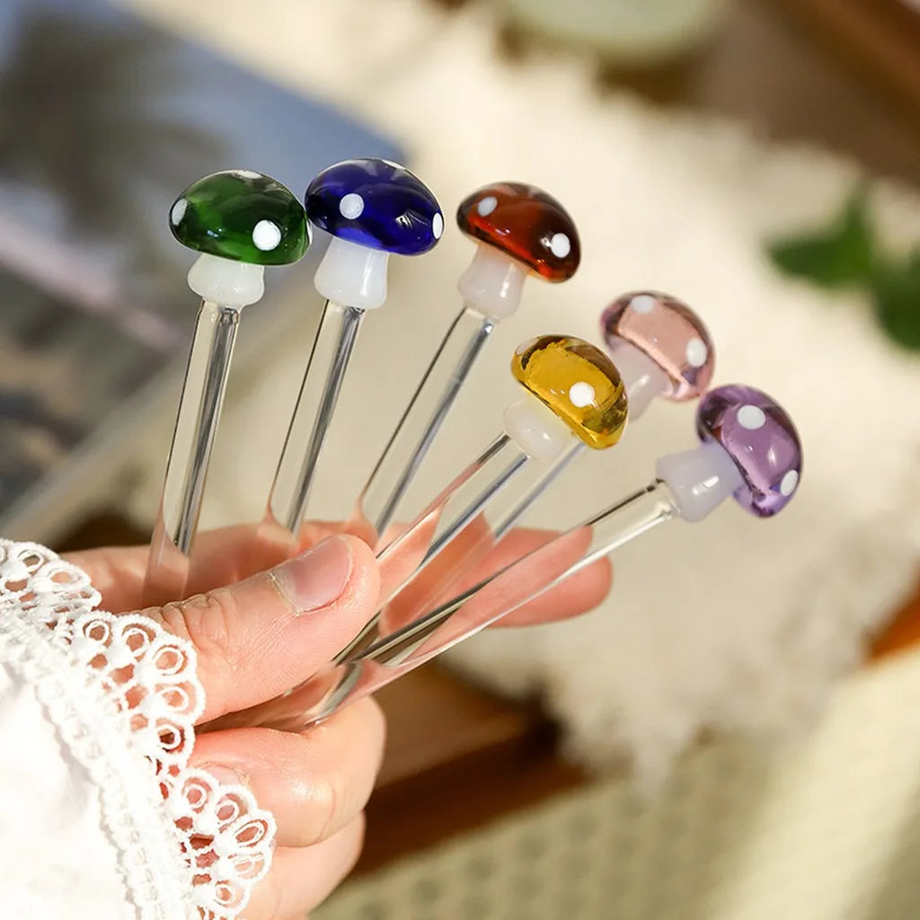 3D Mushroom Glass Spoon | Heat-Resistant Borosilicate Teaspoon