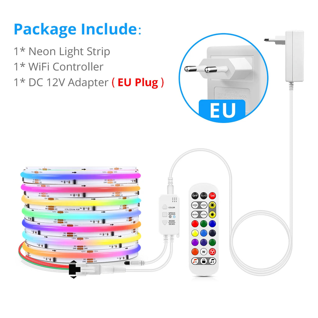 Tuya Smart WIFI RGBIC COB LED Strip Light Tape Addressable WS2811 IC Flexible RGB Neon LED Light 12V APPControl for Alexa Google Oasis Select European Power Plug DC 12V 3M Kit