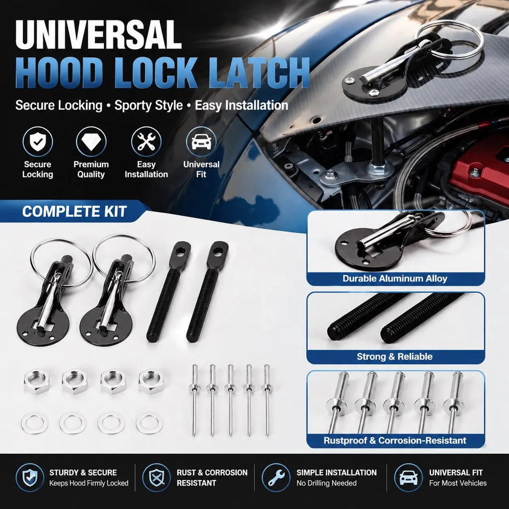 Aluminum Racing Hood Pin Lock Kit – Universal Bonnet Latch