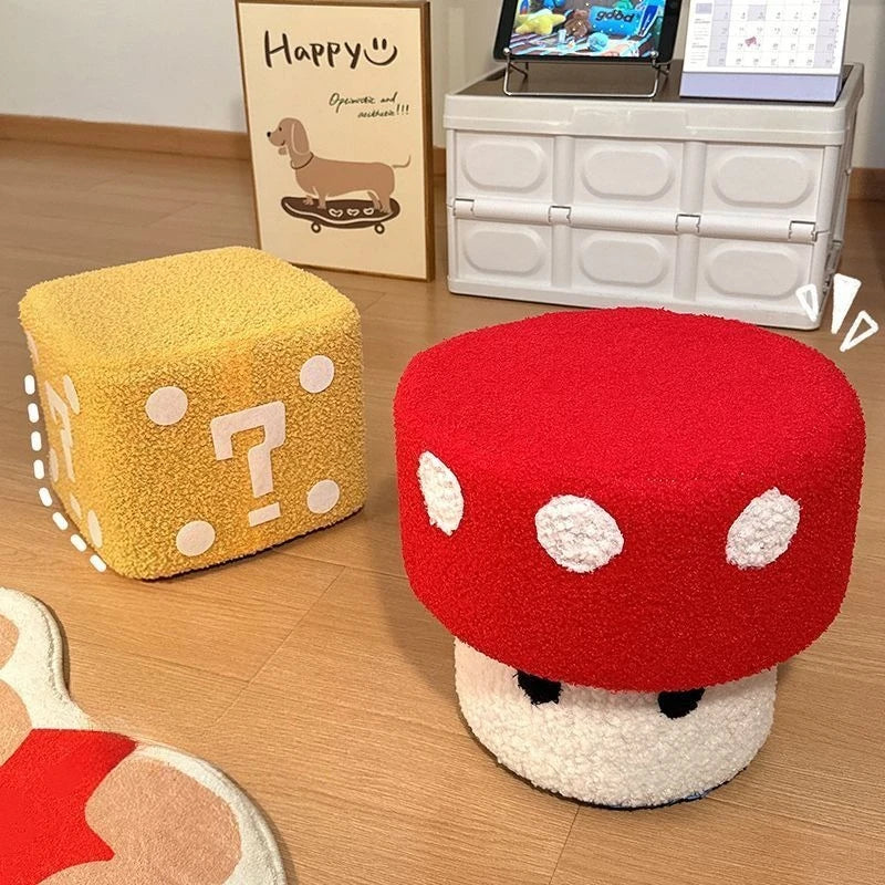 Mushroom Stool Dice Solid Wood Creative Cute Sitting Stool Bench Shoe Change Chair Living Room Furniture Home Decoration Oasis Select