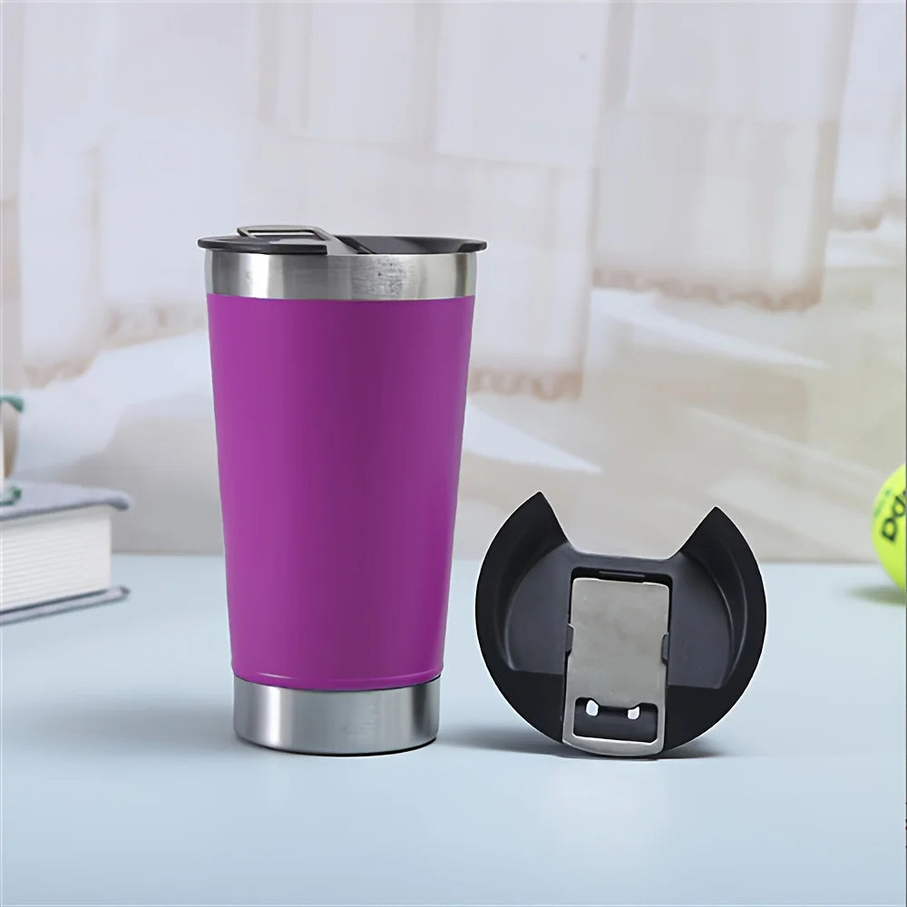 8pcs lusella Tumbler 16oz Stainless Steel Beer Mug, Double Wall Vacuum Insulated Tumbler, Cup Lid with Bottle Opener, Keeps Oasis Select PURPLE