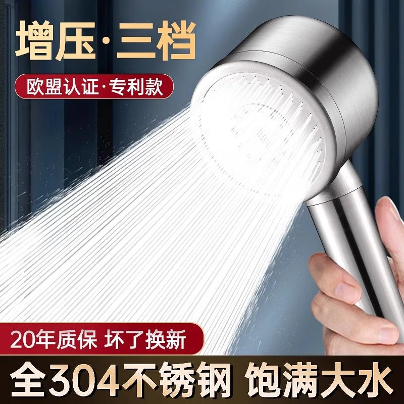 304 Stainless Steel 3 Modes Shower Head Round High Pressure Spa Showerhead Hose Bath Bathroom Faucet Accessories Set Gadgets Oasis Select