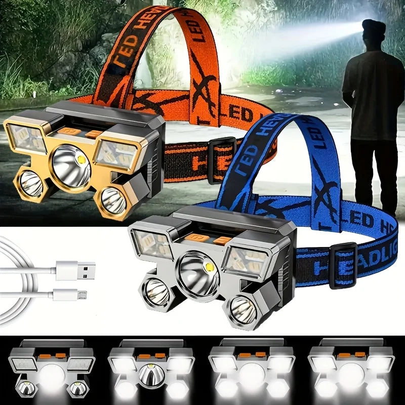 5*LED High Power Headlamp, Super Bright Rechargeable Fishing Camping Light, Long Distance Head Mounted Mining Lamp, Flashlight Oasis Select