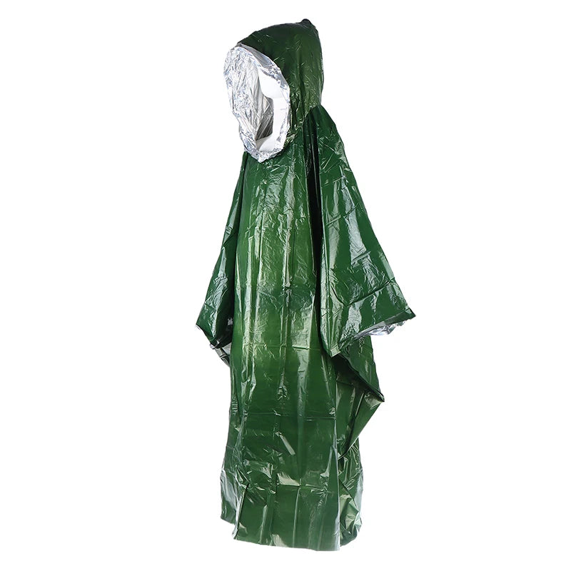 Hooded Waterproof Emergency Rain Poncho with PE Thermal Blanket for Outdoor Camping Hiking Travel Motorcycle Rain Gear Oasis Select