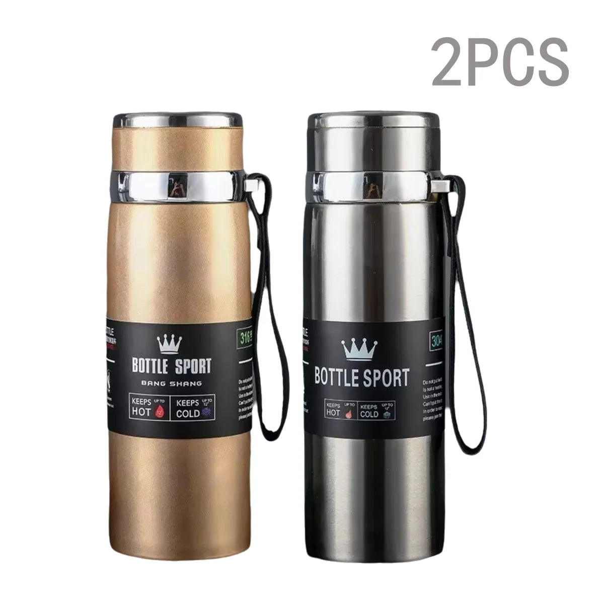 1000ml Thermal Water Bottle Thermos Vacuum Flask Double Stainless Steel Coffee Tea Insulated Cup Leakage-proof for Office Oasis Select Gold Steel 2PCS 1000ML