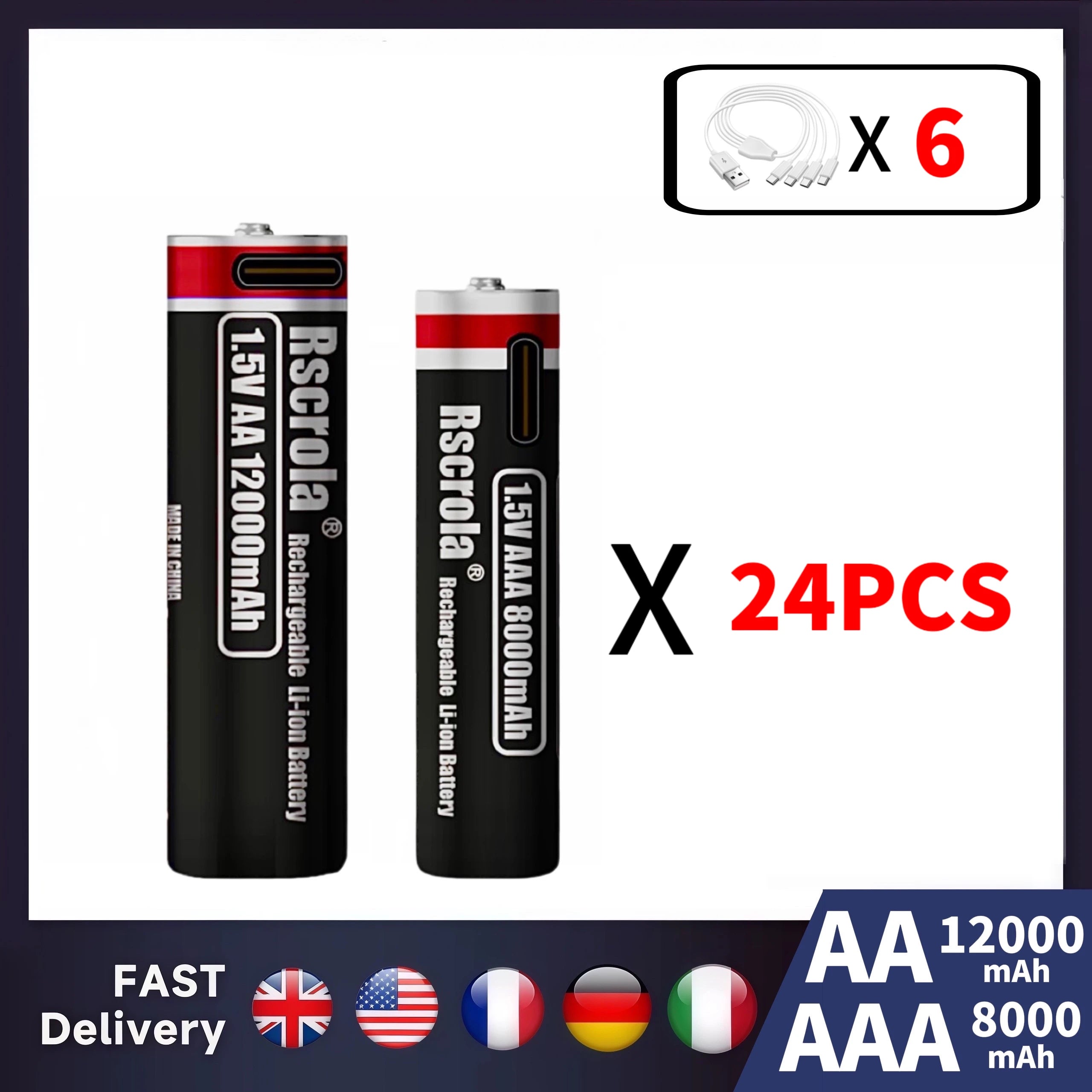 New 1.5V Li-ion AA12000mAh&AAA 8000mAh Rechargeable Batteries USB Lithium-ion Suitable for mouse, flashlight, keyboard monitorin Oasis Select 24AA-24AAA 1.5V