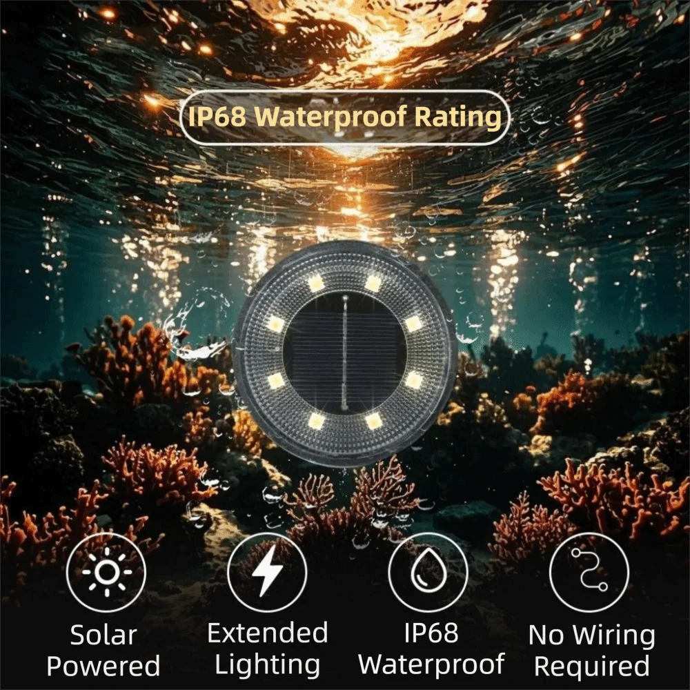 8 LED Solar Ground Light IP68 Waterproof | Auto On/Off